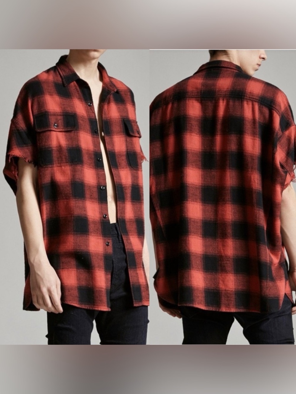 R13 Oversized Cut Off Flannel Shirt